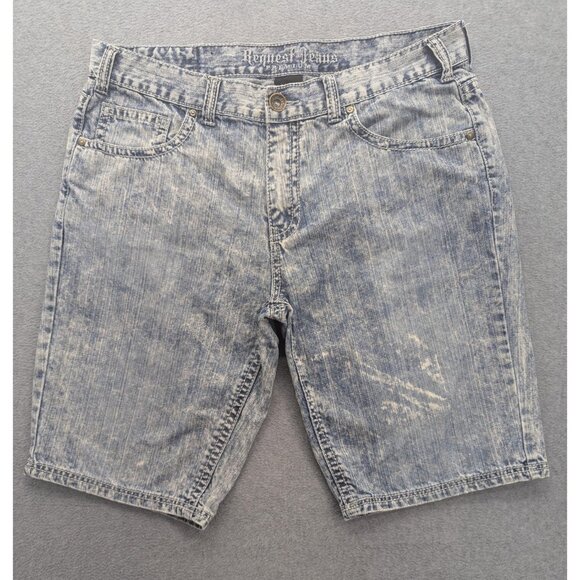 Request Jeans Shorts Mens 36 Acid Wash Denim Embroidered Distressed Pockets - Picture 1 of 13